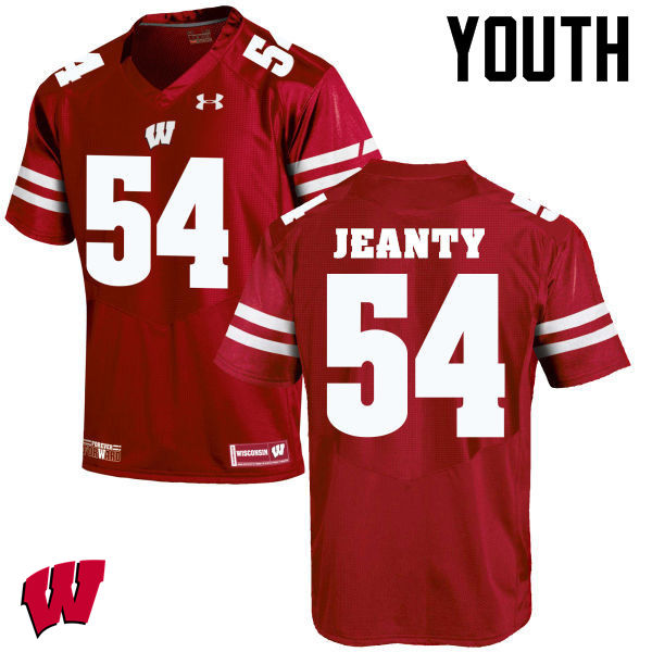 Youth Wisconsin Badgers #54 Dallas Jeanty College Football Jerseys-Red - Click Image to Close